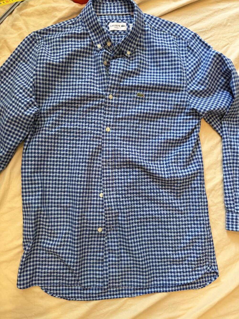 Lacoste Regular Fit Navy Gingham Button-Down Shirt M